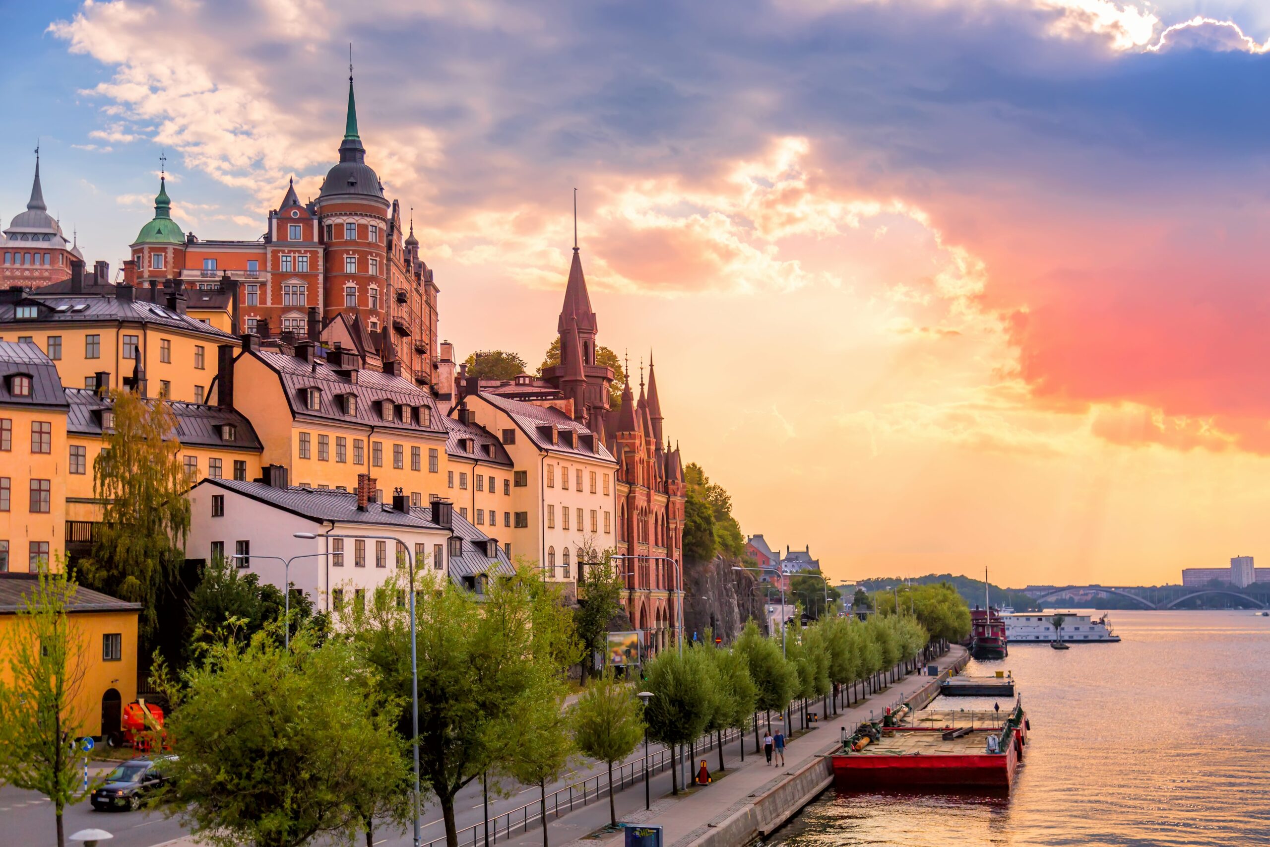 Sweden | Smartferry | Stockholm Sweden. Scenic summer sunset view with colorful sky scaled