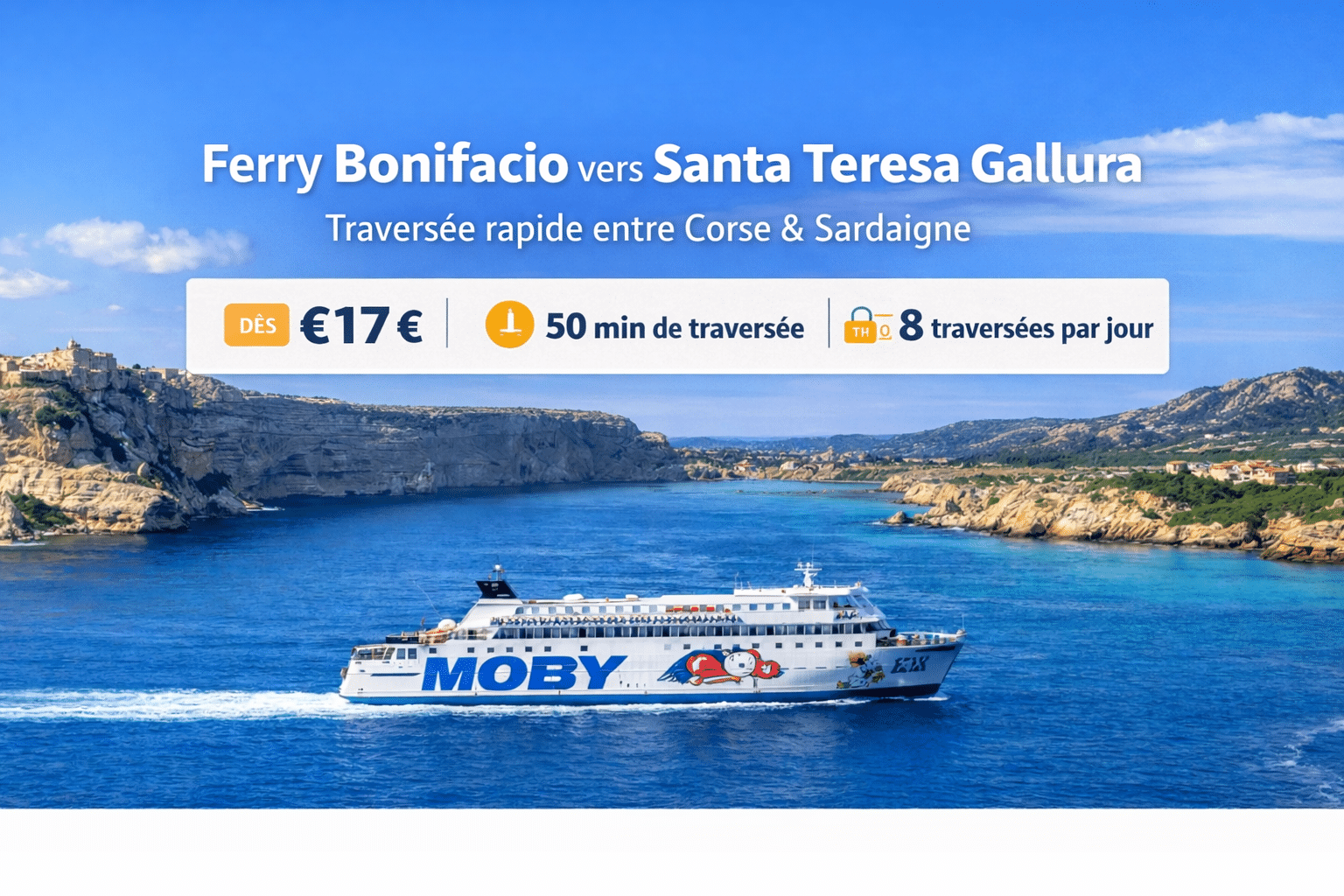 Traversées Ferry 224 Service de ferry Bonifacio Sardaigne , ferry Bonifacio Santa Teresa di Gallura