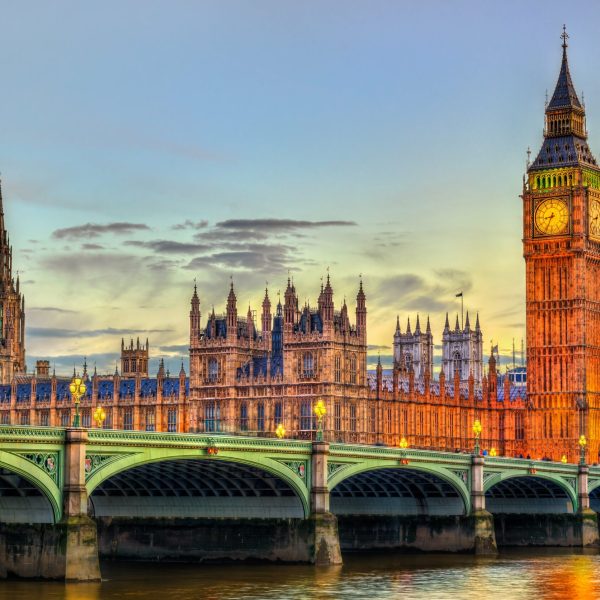 The Palace of Westminster and Westminster Bridge in London